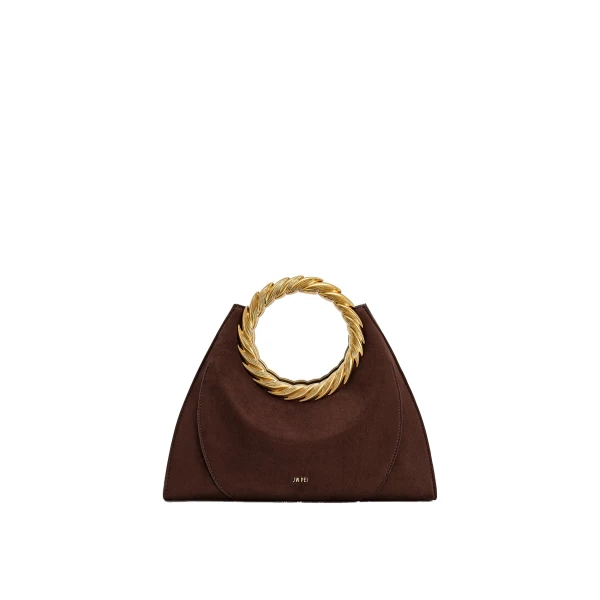 JW PEI Amiya Leaf Handle Faux Suede Sculpture Bag in Mocha Brown