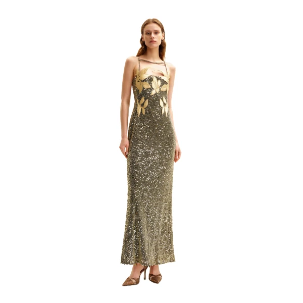 JW PEI Araminta Sequined Gown with Floral Details