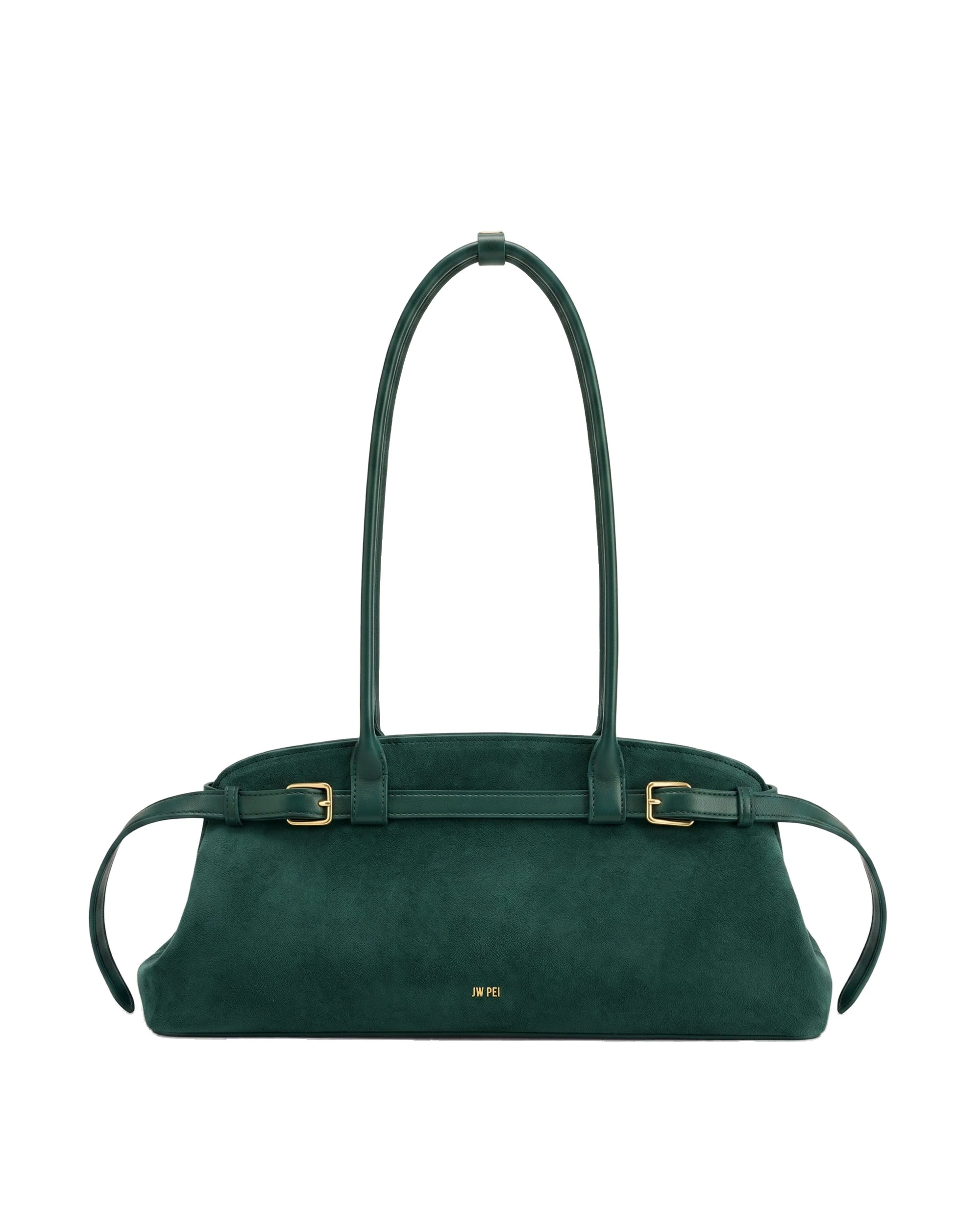 JW PEI Arden Faux Suede Belt Detail East-West Shoulder Bag in Dark Green | Shoulder & Crossbody Bags | Luxury Shoes JW PEI Arden Faux Suede Belt Detail East-West Shoulder Bag in Dark Green