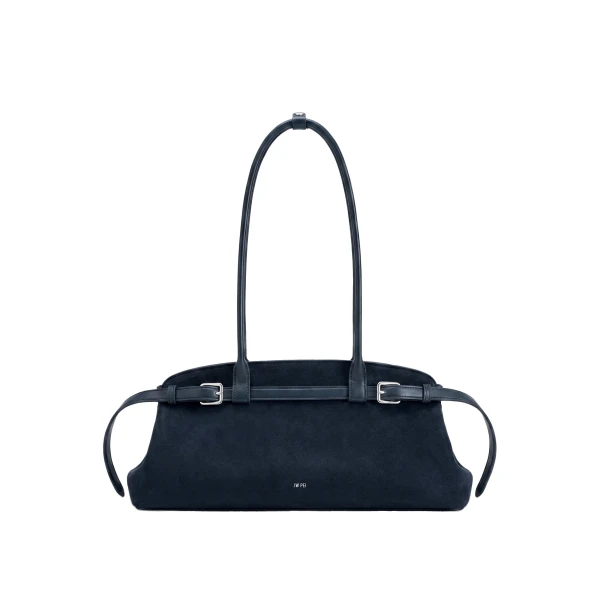 JW PEI Arden Faux Suede Belt Detail East-West Shoulder Bag in Navy Blue