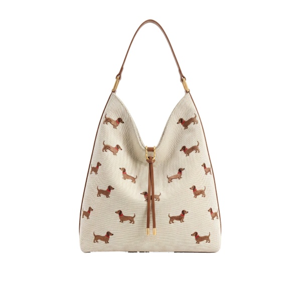 JW PEI Aria Dog Embroidered Shoulder Bag in Caramel Brown