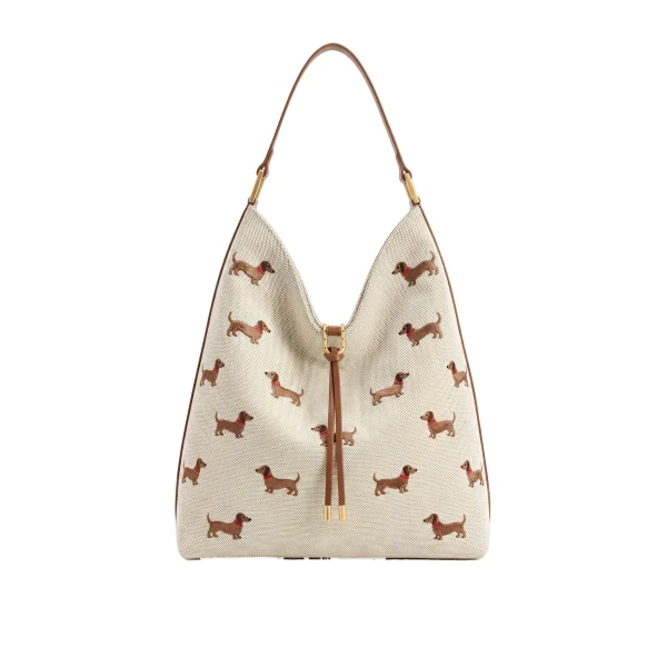 Aria Dog Embroidered Shoulder Bag in Caramel Brown