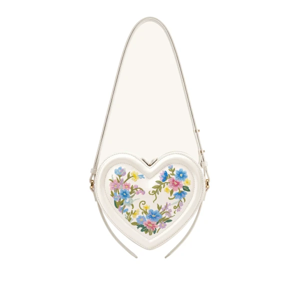JW PEI Arlene Embroidered Heart Shape Crossbody Bag in Ivory White