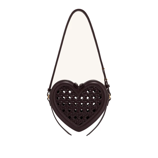 JW PEI Arlene Openwork Woven Heart Shape Crossbody Bag in Vintage Red