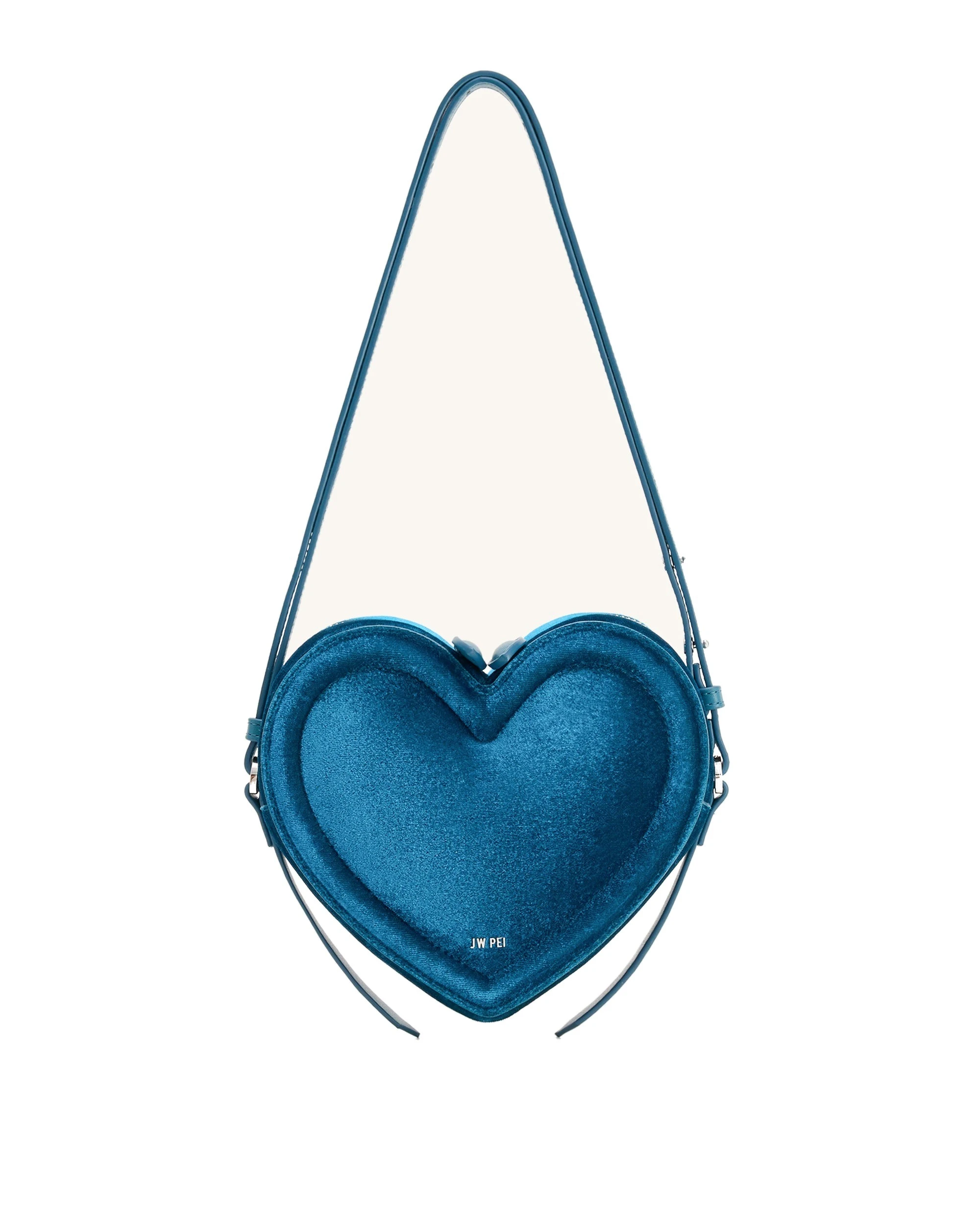 JW PEI Arlene Velvet Heart Shaped Bag in Blue | Shoulder & Crossbody Bags | Luxury Shoes JW PEI Arlene Velvet Heart Shaped Bag in Blue