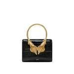 JW PEI Astrid Calla Lily Metal Handle Top Handle Bag in Black Croc