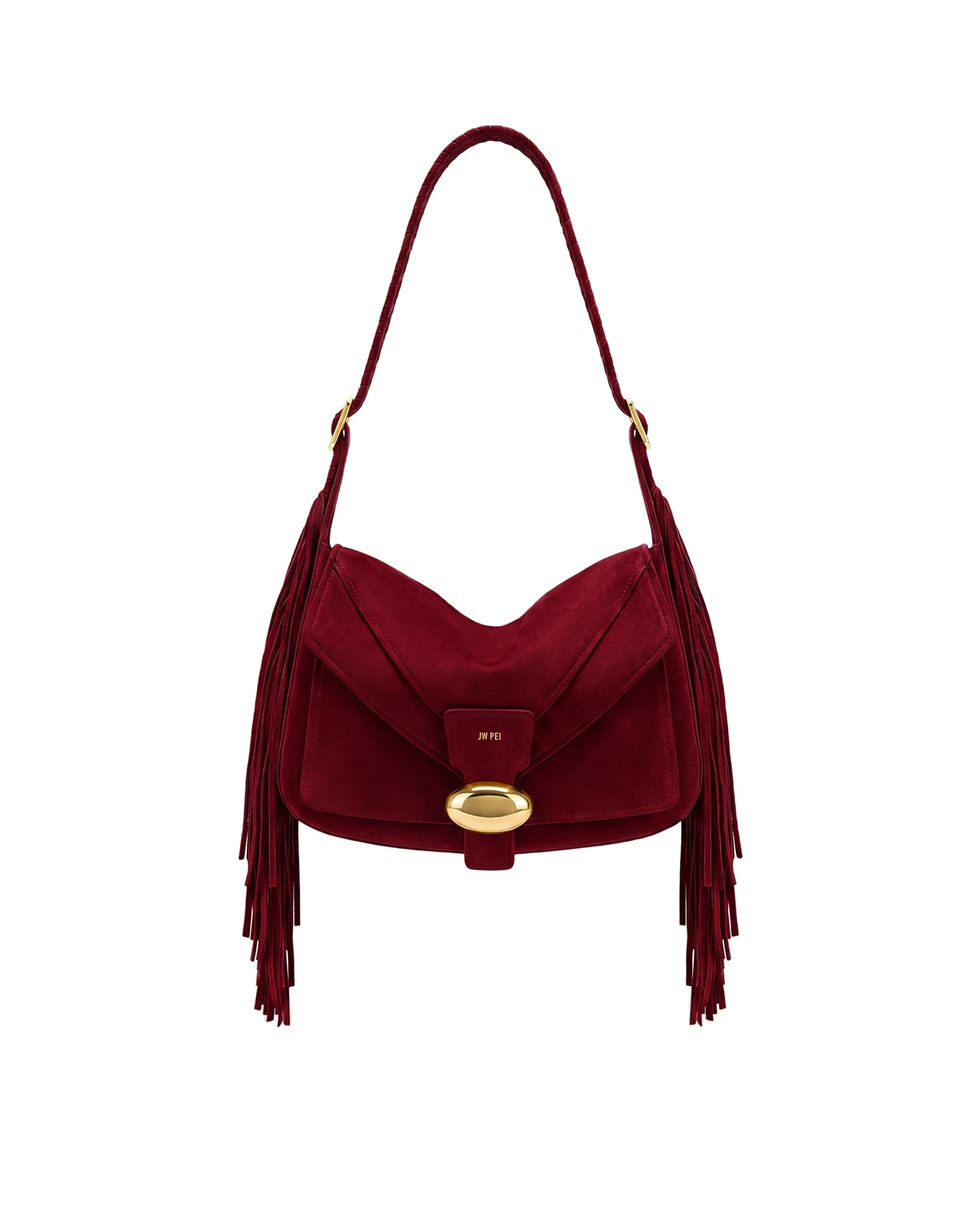 JW PEI Avery Fringe Faux Suede Shoulder Bag in Burgundy | Shoulder & Crossbody Bags | Luxury Shoes JW PEI Avery Fringe Faux Suede Shoulder Bag in Burgundy