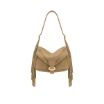 JW PEI Avery Fringe Faux Suede Shoulder Bag in Khaki