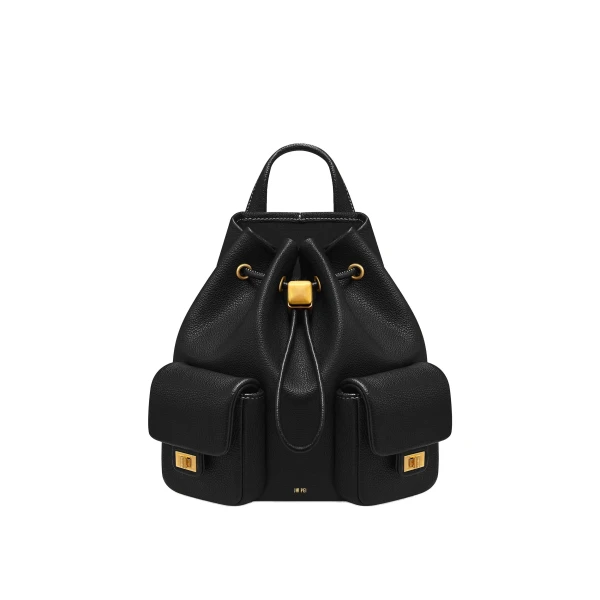 Avery Pebbled Drawstring Utility Backpack in Black