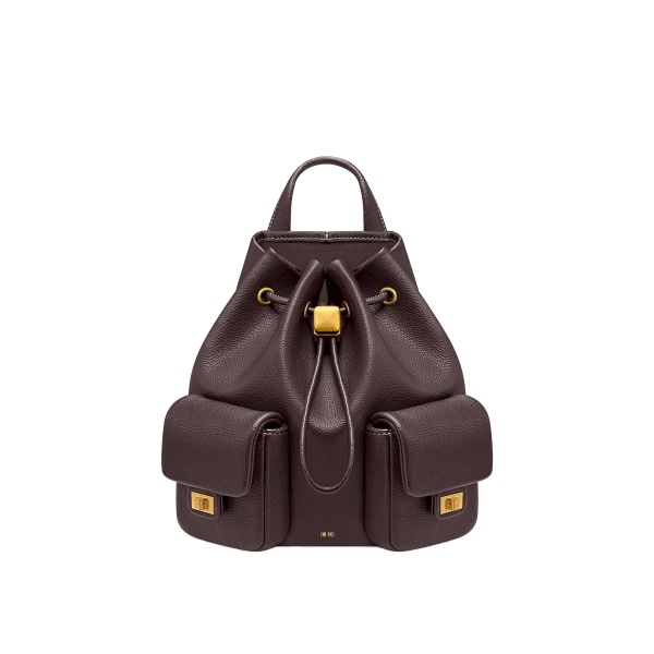 JW PEI Avery Pebbled Drawstring Utility Backpack in Dark Brown
