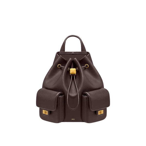 Avery Pebbled Drawstring Utility Backpack in Dark Brown