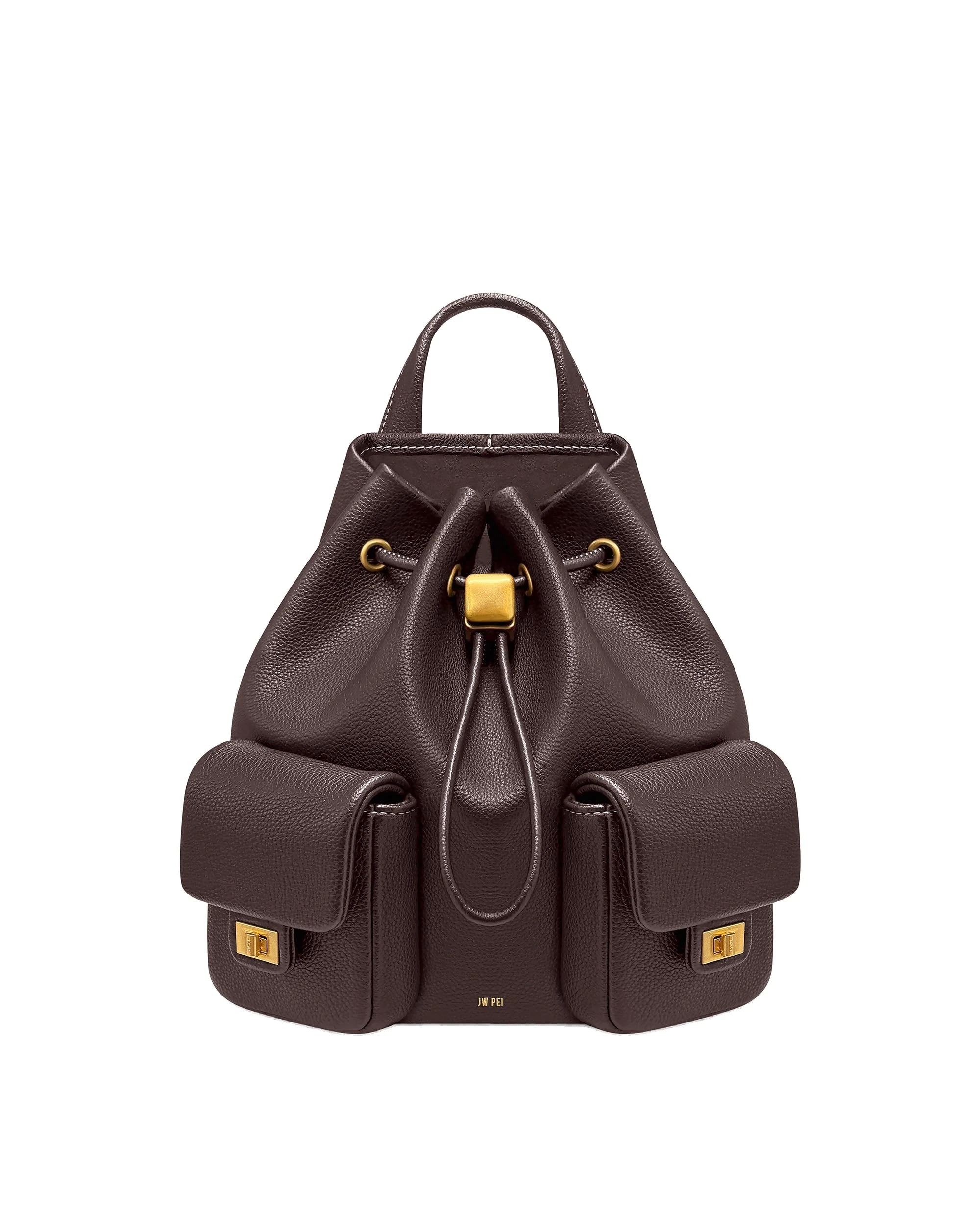 JW PEI Avery Pebbled Drawstring Utility Backpack in Dark Brown | Backpacks | Luxury Shoes JW PEI Avery Pebbled Drawstring Utility Backpack in Dark Brown