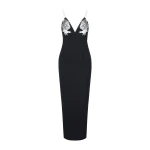 JW PEI Ayliua Sweetheart-Neckline Rhinestones Embellished Black Long Dress