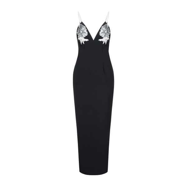 JW PEI Ayliua Sweetheart-Neckline Rhinestones Embellished Black Long Dress
