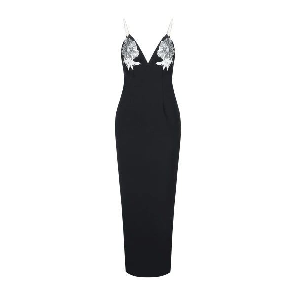 JW PEI Ayliua Sweetheart-Neckline Rhinestones Embellished Black Long Dress