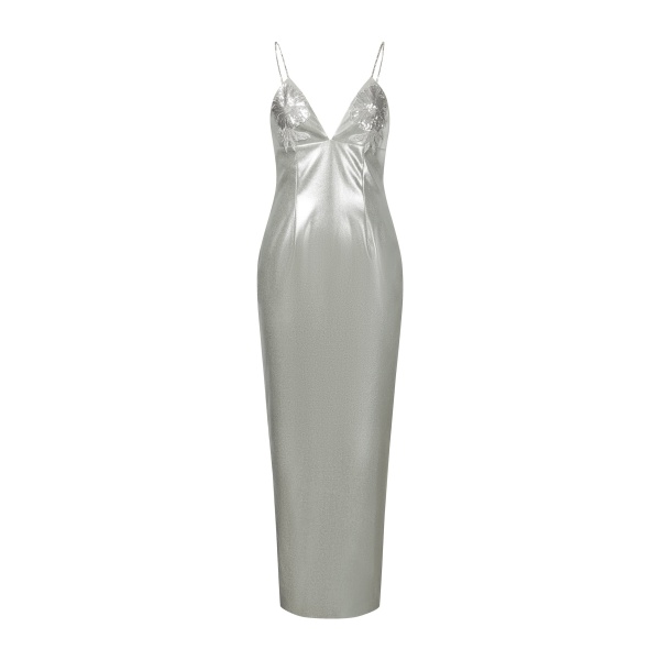 JW PEI Ayliua Sweetheart-Neckline Rhinestones Embellished Silver Long Dress