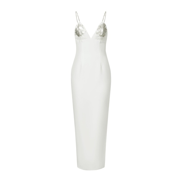 JW PEI Ayliua Sweetheart-Neckline Rhinestones Embellished White Long Dress