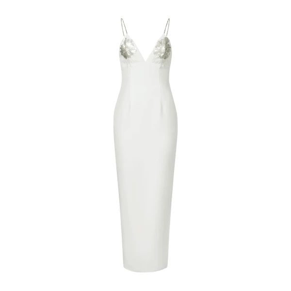 JW PEI Ayliua Sweetheart-Neckline Rhinestones Embellished White Long Dress