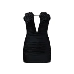 JW PEI Bailee Black Floral Applique And Ruched Tube Mini Dress