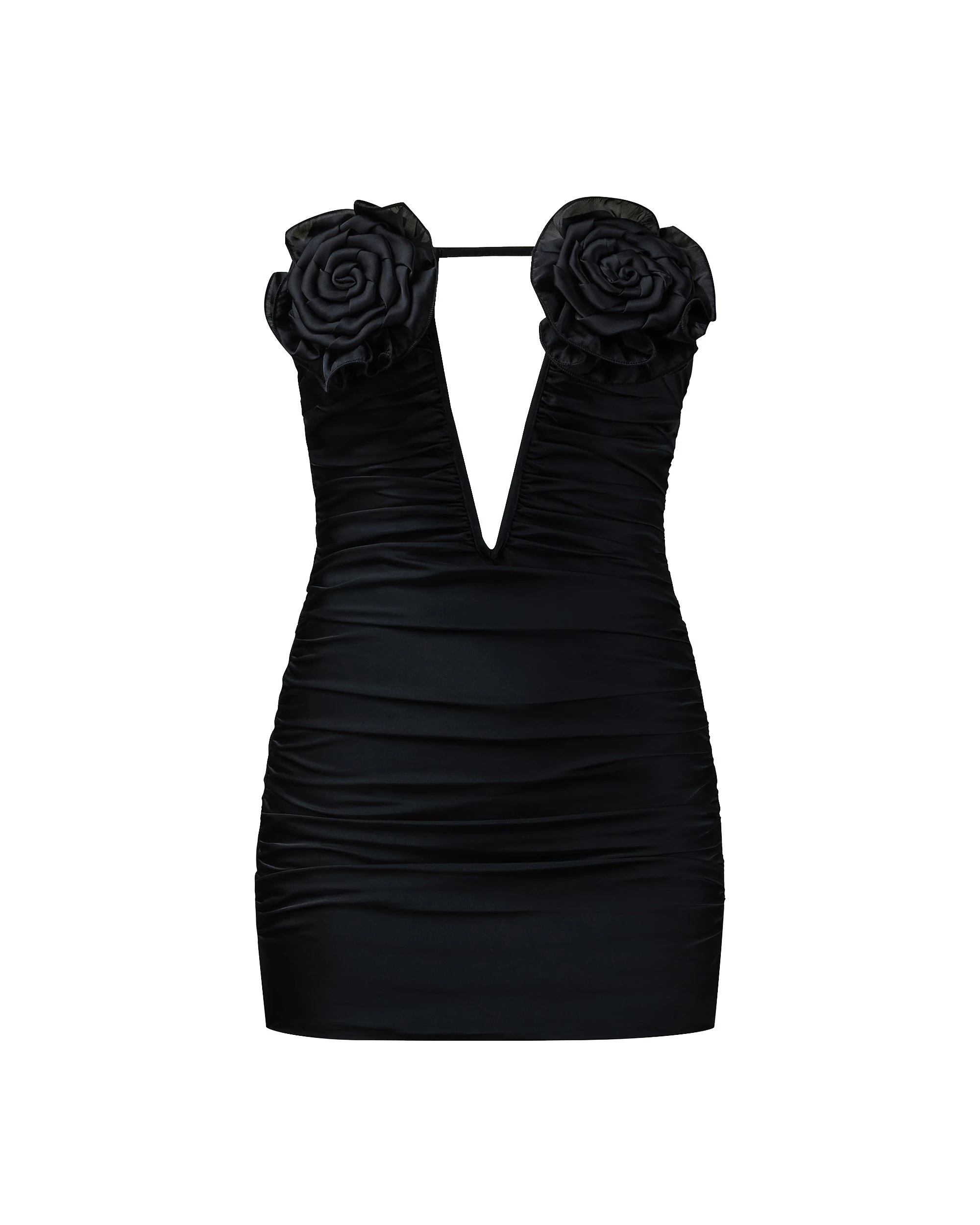 JW PEI mini dress | Los Angeles Vegan Fashion Dresses | Luxury Shoes JW PEI Bailee Black Floral Applique And Ruched Tube Mini Dress