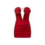 JW PEI Bailee Red Floral Applique And Ruched Tube Mini Dress