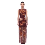 JW PEI Bird of Paradise Appliqué Sheer Column Maxi Dress