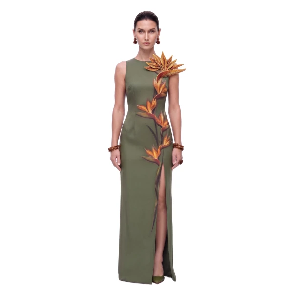 JW PEI Bird of Paradise Appliqué Slit Maxi Dress