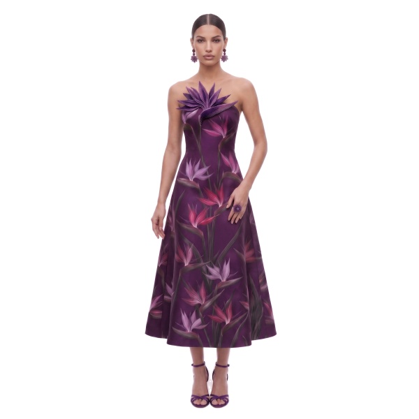 JW PEI Bird of Paradise Appliqué Strapless A-Line Midi Dress