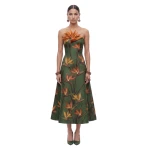JW PEI Bird of Paradise Appliqué Strapless A-Line Midi Dress