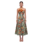 JW PEI Bird of Paradise Appliqué Strapless A-Line Midi Dress