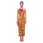 JW PEI Bird of Paradise Appliqué Strapless Column Midi Dress