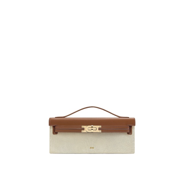 JW PEI Bria Structured Top Handle Bag in Brown Canvas