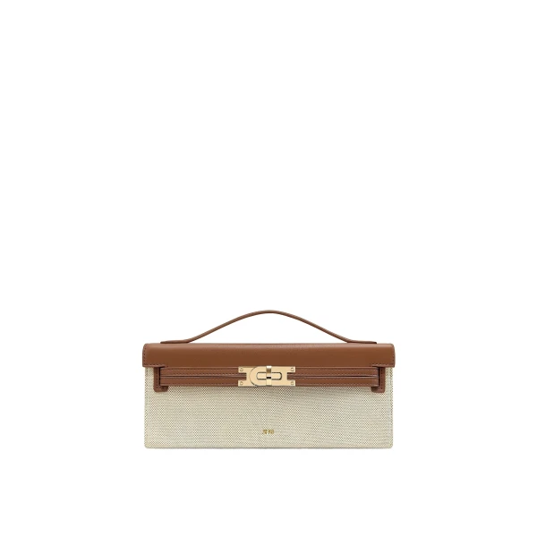 JW PEI Bria Structured Top Handle Bag in Brown Canvas