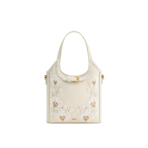 JW PEI Brooke Mini Belted Embellished Orchid Beaded Top Handle Bag in Ivory