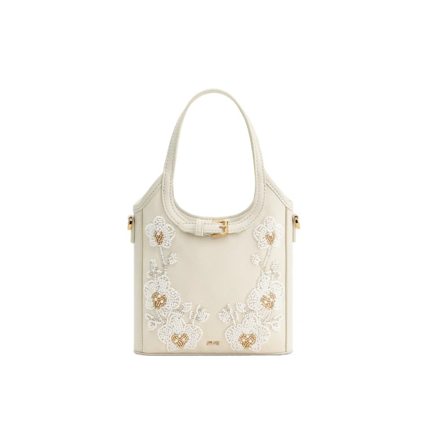 JW PEI Brooke Mini Belted Embellished Orchid Beaded Top Handle Bag in Ivory