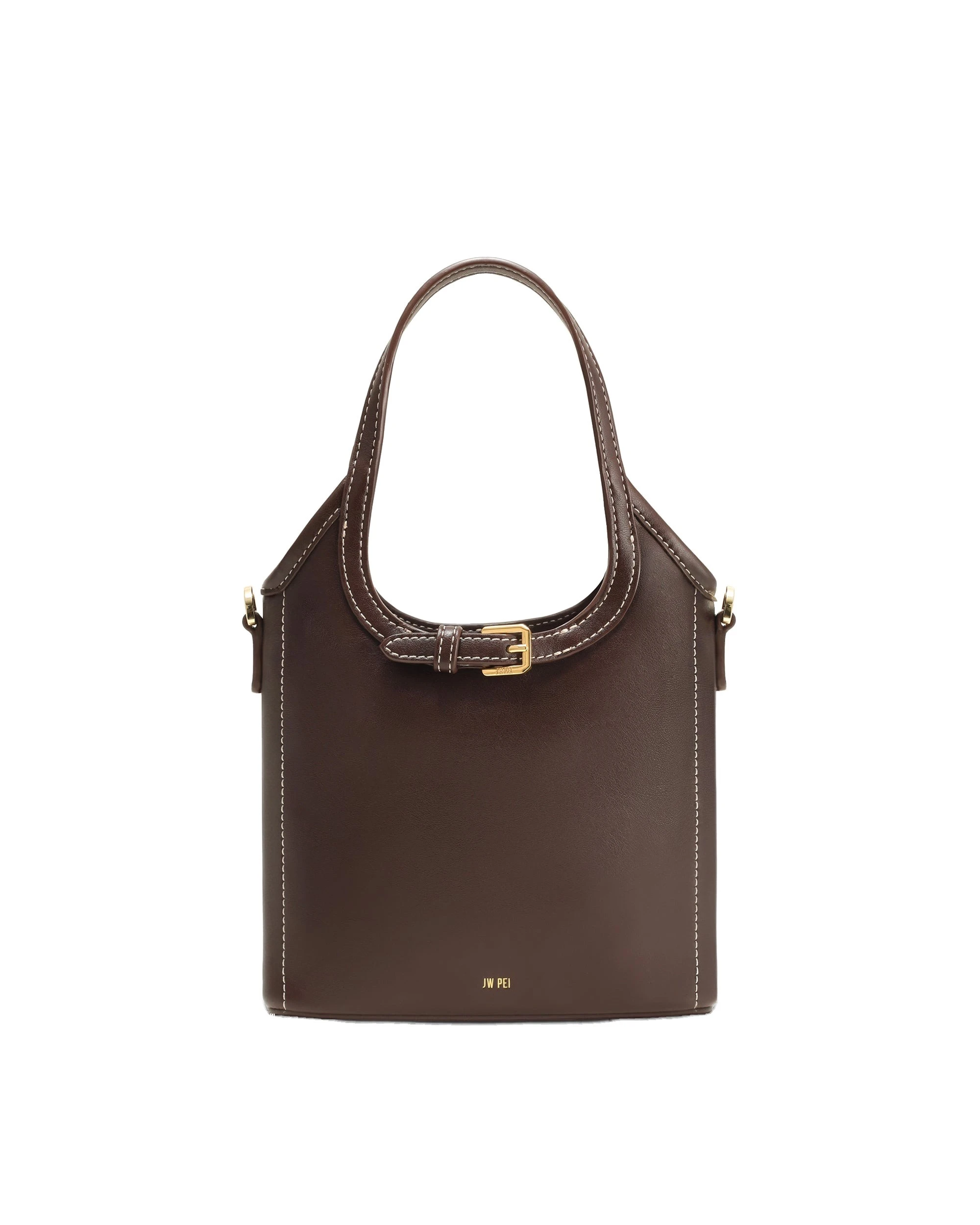JW PEI Brooke Mini Belted Embellished Top Handle Bag in Dark Brown | Mini Bags | Luxury Shoes JW PEI Brooke Mini Belted Embellished Top Handle Bag in Dark Brown