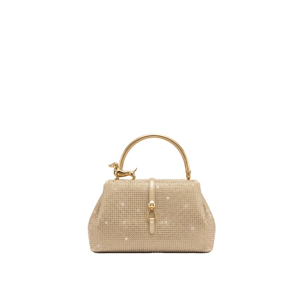 JW PEI Bruna Artificial Crystal Dachshund Metal Handle Top Handle Bag in Champagne