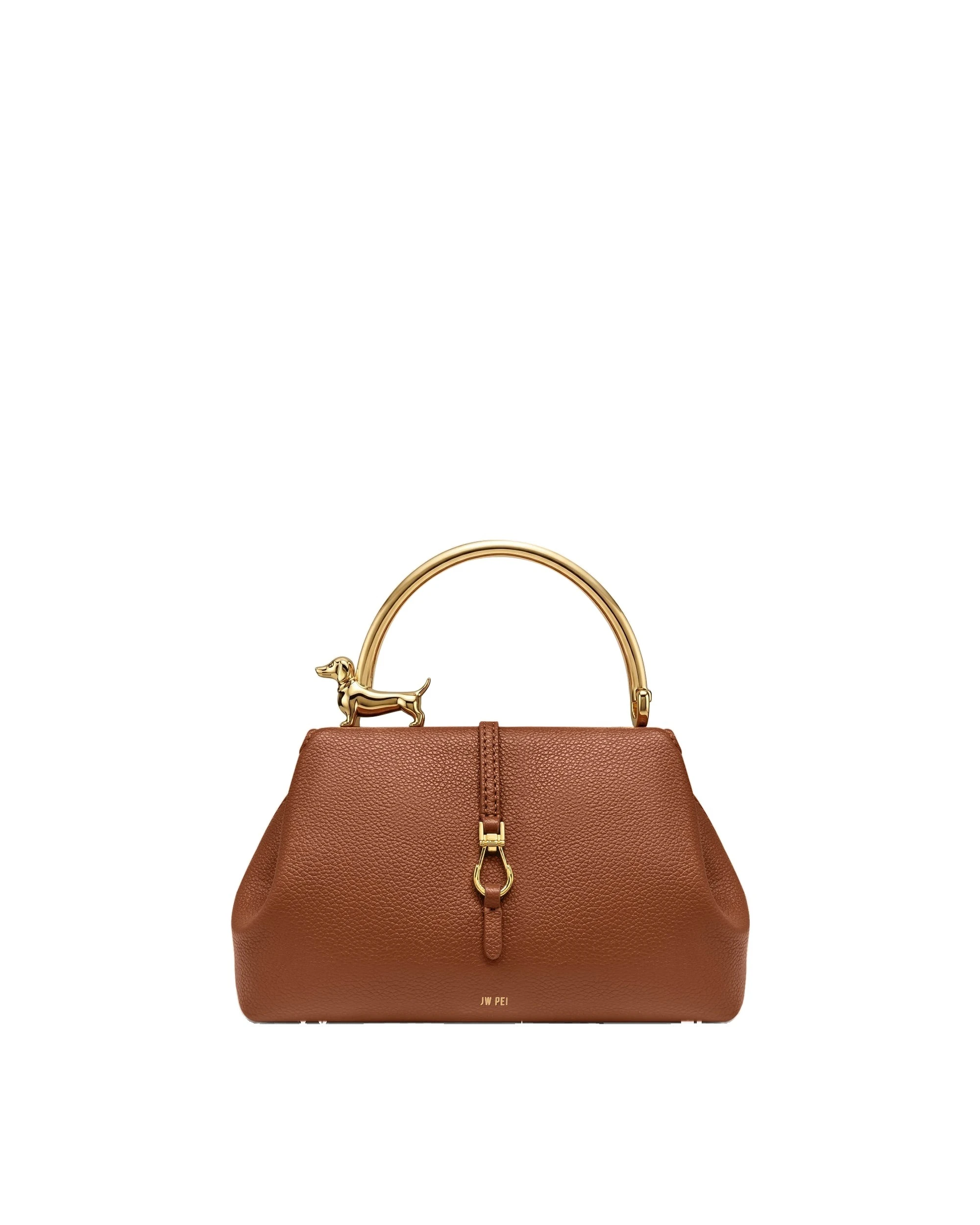 JW PEI Bruna Dachshund Metal Handle Top Handle Bag in Brown | Totes & Top-Handle Bags | Luxury Shoes JW PEI Bruna Dachshund Metal Handle Top Handle Bag in Brown