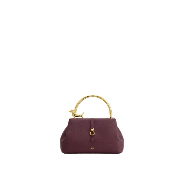 JW PEI Bruna Dachshund Metal Handle Top Handle Bag in Burgundy