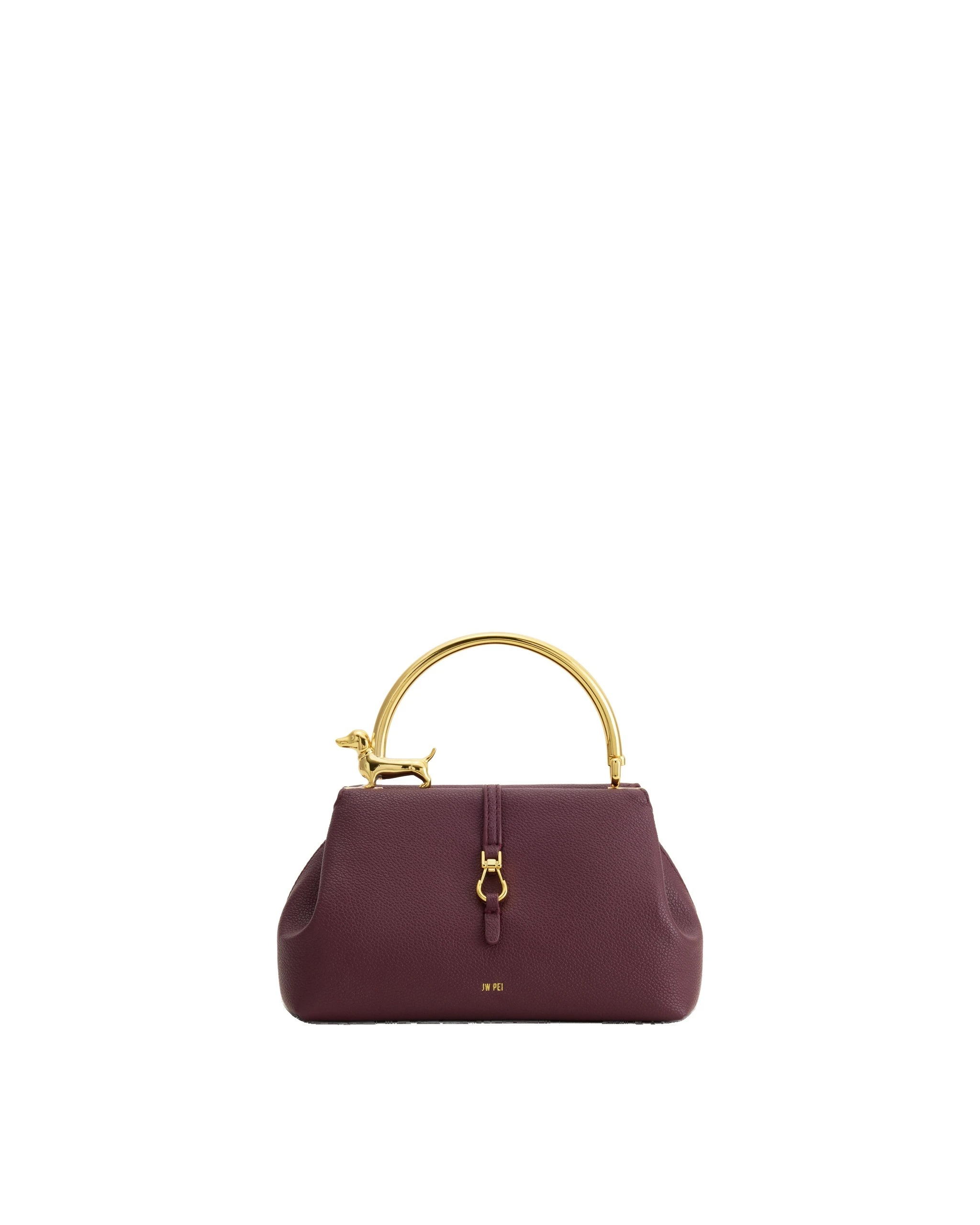 JW PEI Bruna Dachshund Metal Handle Top Handle Bag in Burgundy | Totes & Top-Handle Bags | Luxury Shoes JW PEI Bruna Dachshund Metal Handle Top Handle Bag in Burgundy