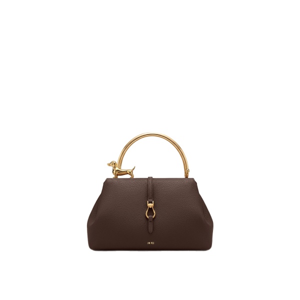 JW PEI Bruna Dachshund Metal Handle Top Handle Bag in Dark Brown