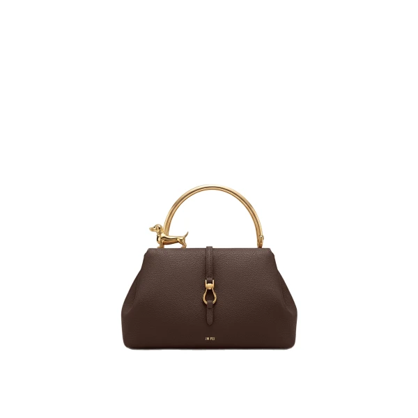 JW PEI Bruna Dachshund Metal Handle Top Handle Bag in Dark Brown
