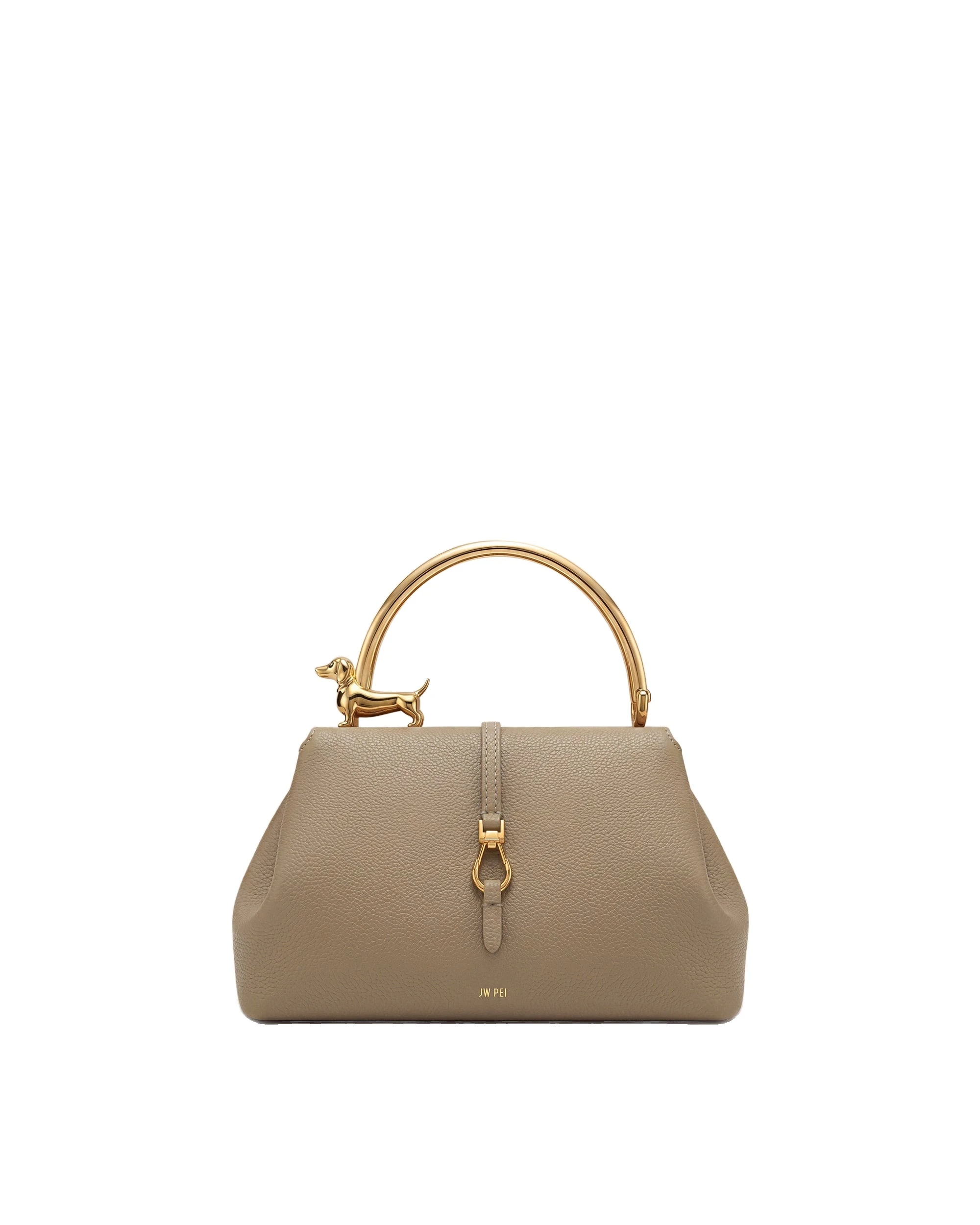 JW PEI Bruna Dachshund Metal Handle Top Handle Bag in Light Brown | Totes & Top-Handle Bags | Luxury Shoes JW PEI Bruna Dachshund Metal Handle Top Handle Bag in Light Brown