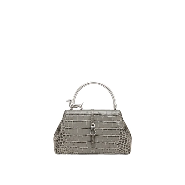 JW PEI Bruna Dachshund Metal Handle Top Handle Bag in Light Grey Croc