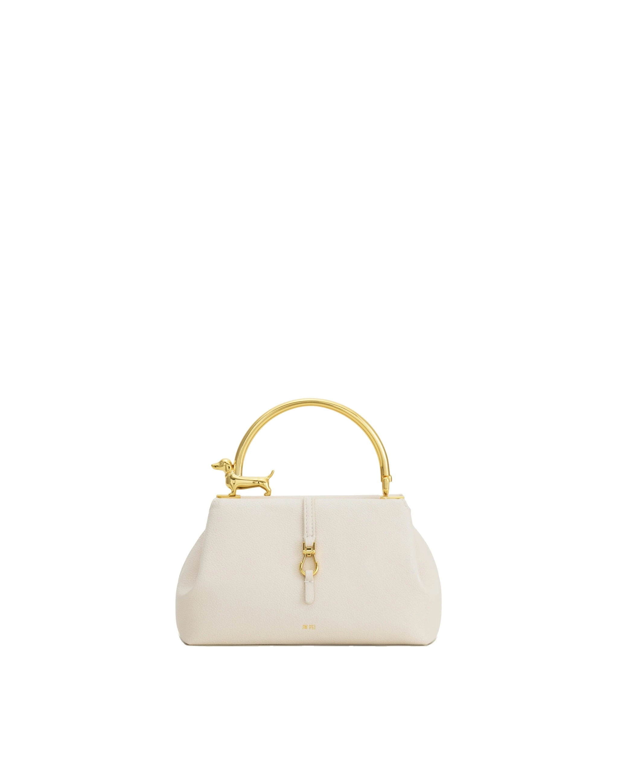 JW PEI Bruna Dachshund Metal Handle Top Handle Bag in White | Totes & Top-Handle Bags | Luxury Shoes JW PEI Bruna Dachshund Metal Handle Top Handle Bag in White
