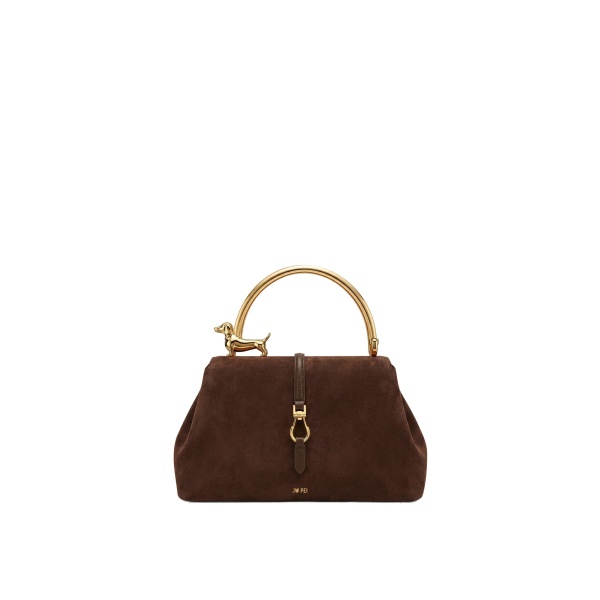 JW PEI Bruna Faux Suede Dachshund Metal Top Handle Bag in Sandalwood Brown