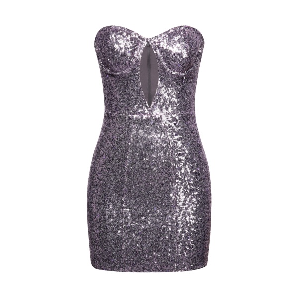 JW PEI Brynlee Purple Sequinned Strapless Mini Dress