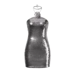 JW PEI Burgundy Silver Sequinned Halter Mini Dress