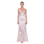 JW PEI Butterfly Lace Panel Satin Cowl Maxi Dress