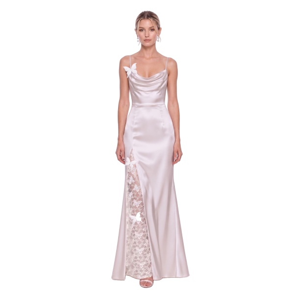 JW PEI Butterfly Lace Panel Satin Cowl Maxi Dress